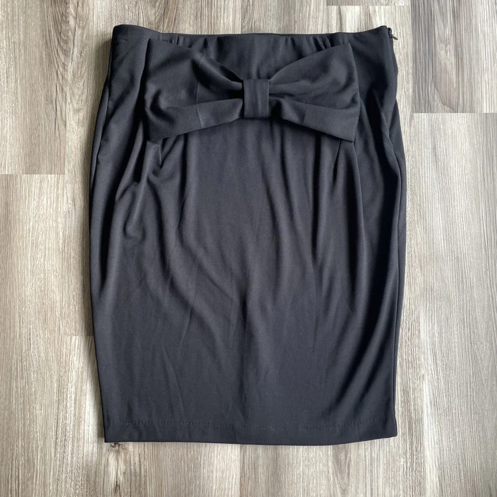 NEW Stories‎ By Kelly Osbourne 1X Black Pencil Skirt Big Bow Stretch Modest